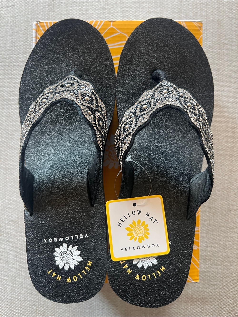 Yellow Box Winny Elegant Black Beaded Flip-Flops